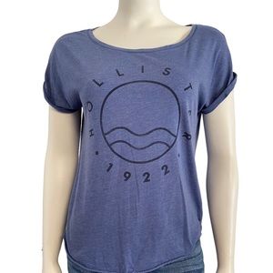 Hollister blue‎ raw hem waves tee t-shirt small